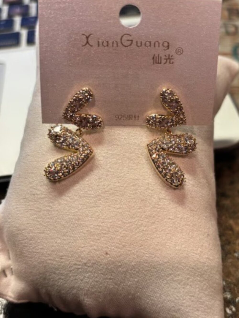 Gold and CZ double heart earrings